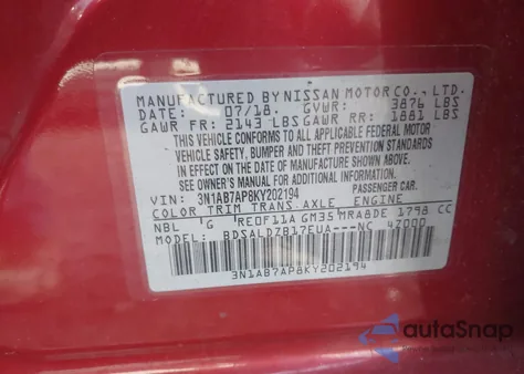 2019 Nissan Sentra Sv from USA, damaged, VIN 3N1AB7AP8KY202194